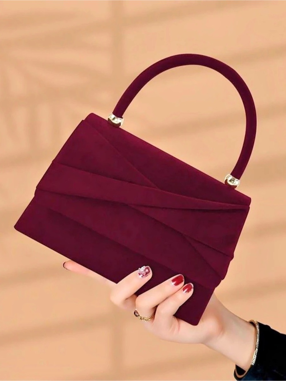 Structured Top Handle Bag in Burgundy Like New